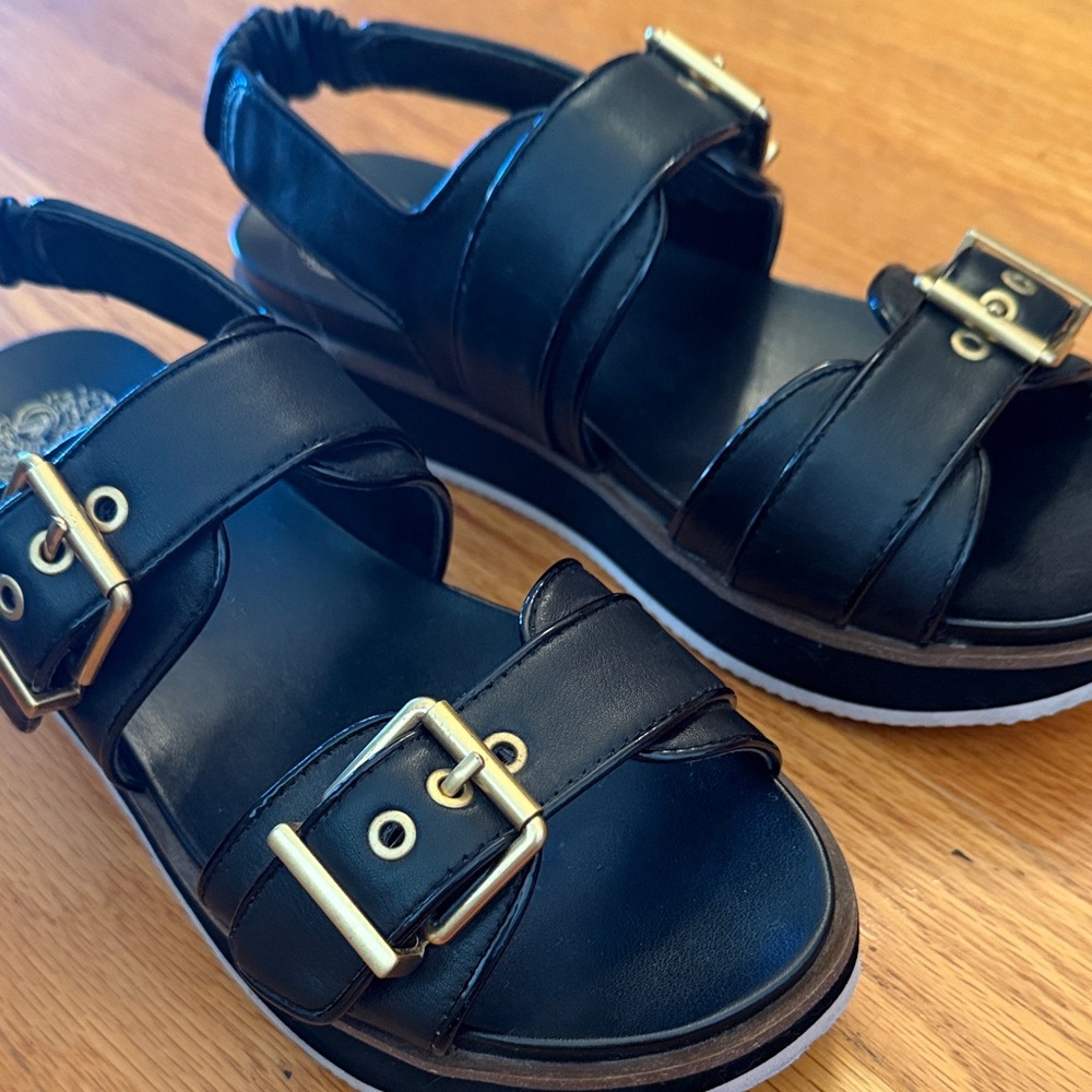 Vince Camuto Anivay Black Sandals with Gold Buckles - Picture 4 of 10